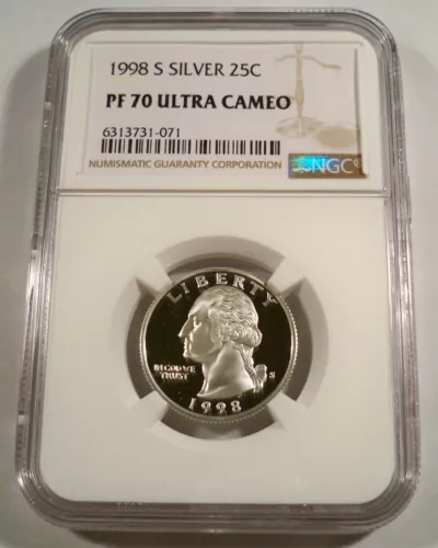 1998-S 25c SILVER NGC PF70UCAM WASHINGTON QUARTER PROOF ULTRA CAMEO PR 70 DC