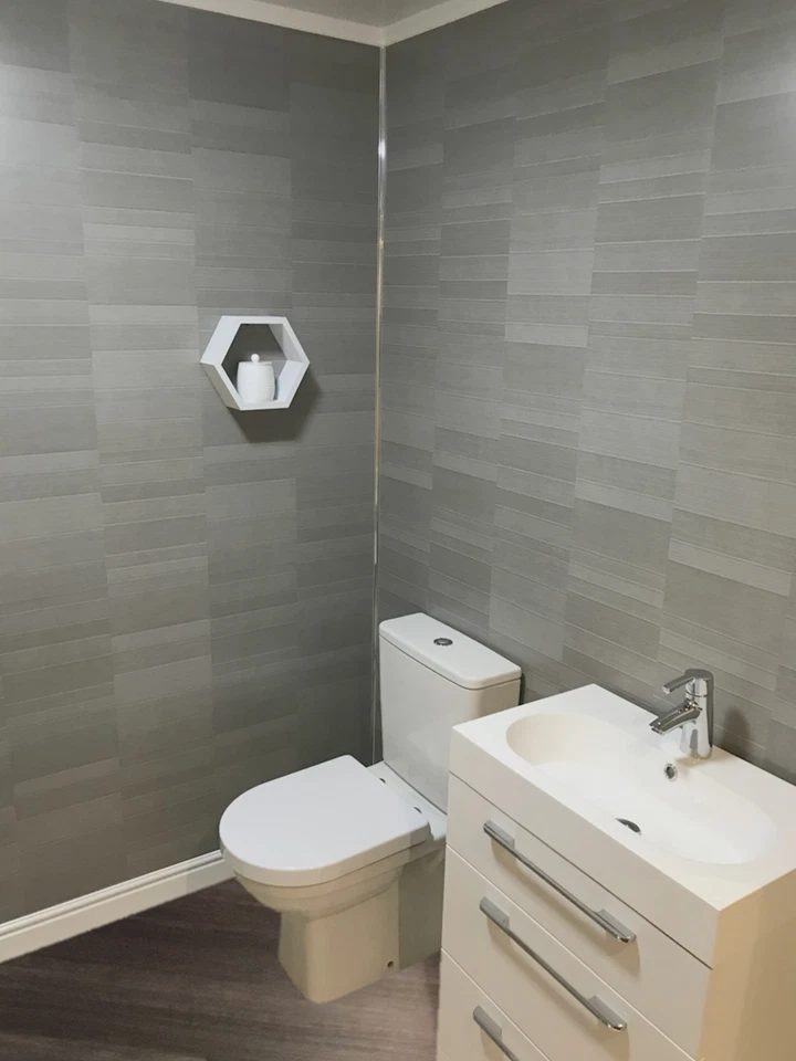 Graphite Grey Modern Tile Effect Bathroom Panels Shower Wall PVC Cladding - Image 3 of 4
