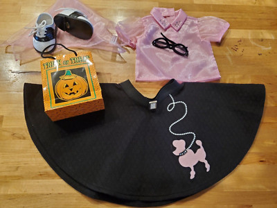 American Girl Doll Bobbie Socks Poodle Skirt Halloween Outfit Bag Shoes Glasses