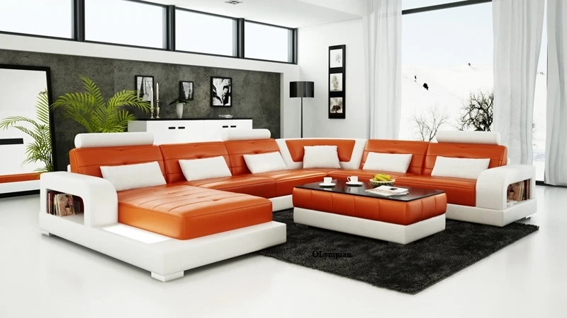 Orange leather cheap corner sofa