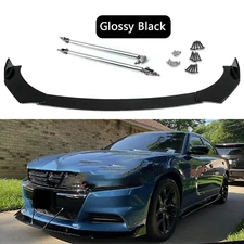 Front Bumper Lip Spoiler / Strut Rods/ Glossy Black For Dodge Charger RT SRT SXT