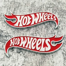 3D Metal Silver Red Hot Wheels Side Fender Lid Hood Badge Hotwheels Decal Emblem