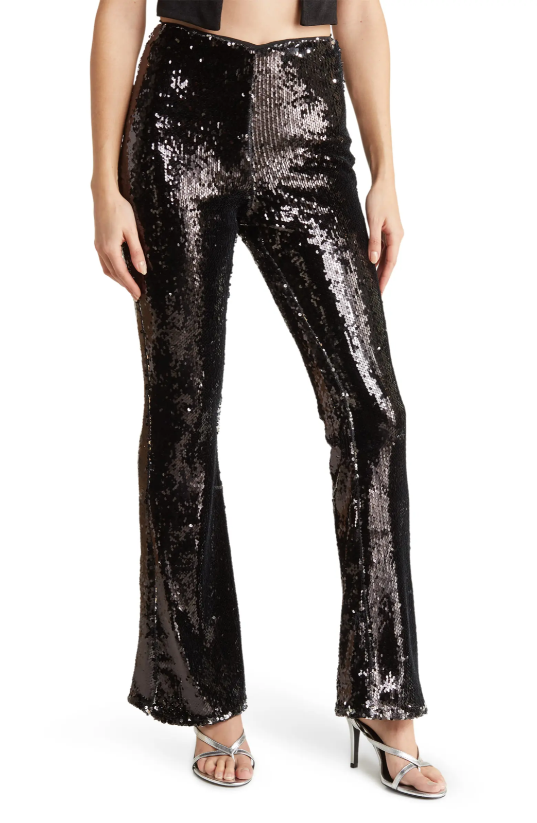 NWT  Disco 70's Flare Black/Silver Sequin Topshop Pants Sz US6/38