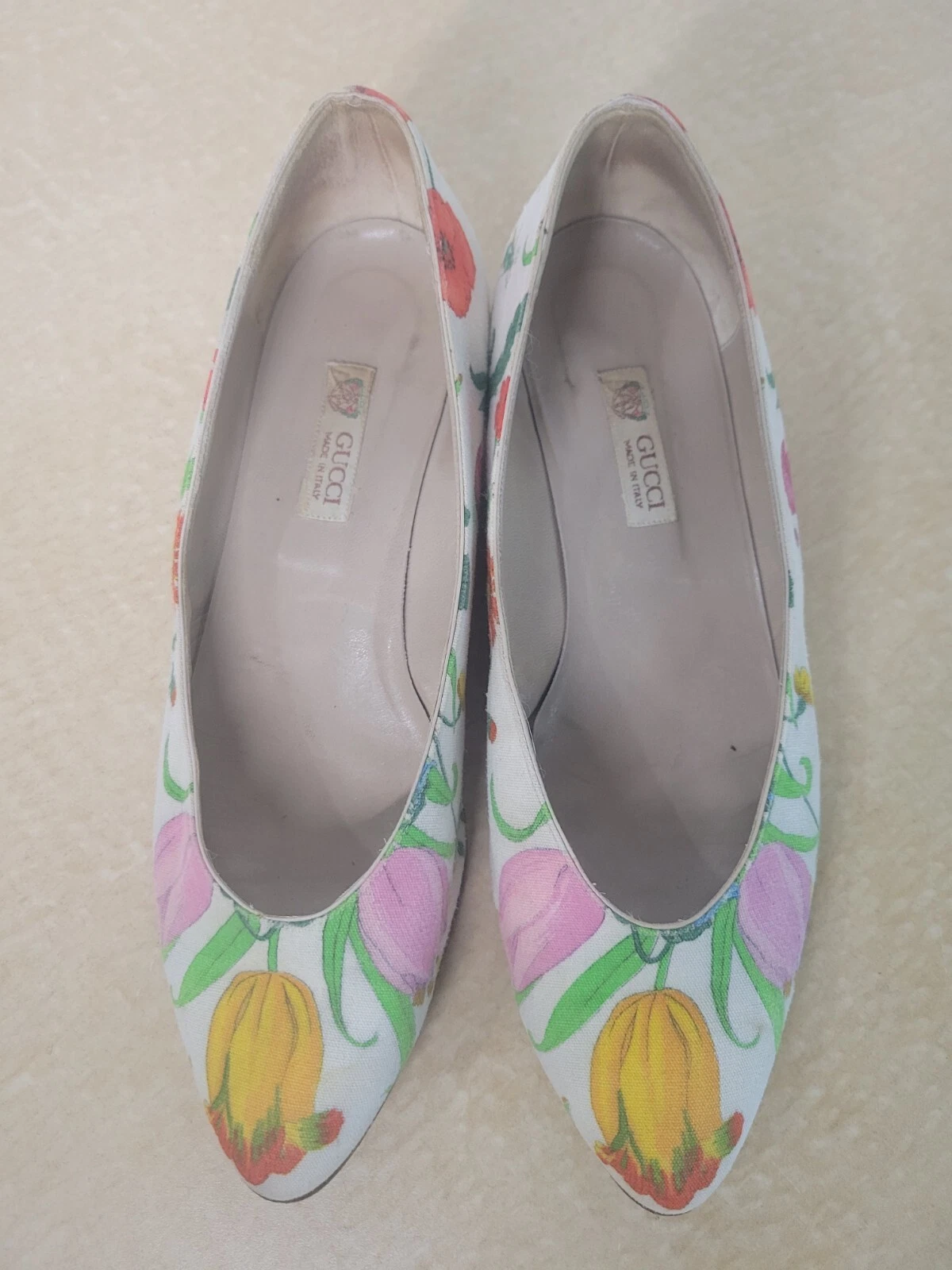 Gucci Flora Princetown toile blanche d'occasion taille 39 1/2 (9) mulet FLORIDA Miami 