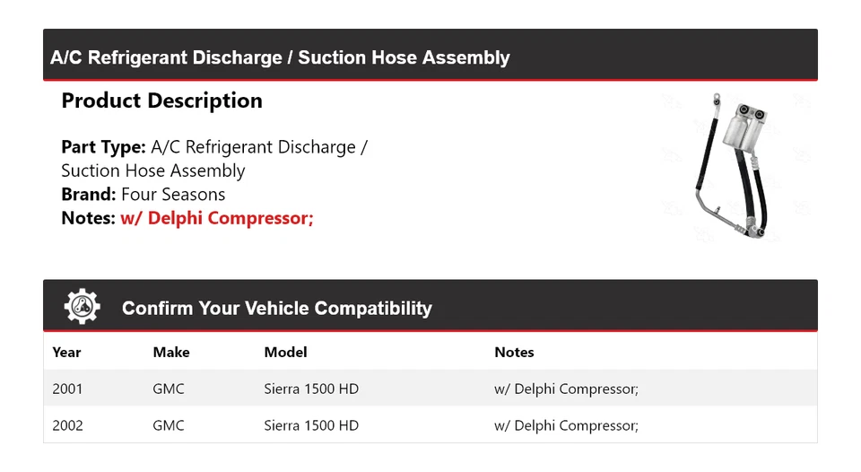 Conjunto de manguera de línea de succión de descarga para GMC Sierra 1500 HD 2001-02 4 estaciones Foto 2 de 4