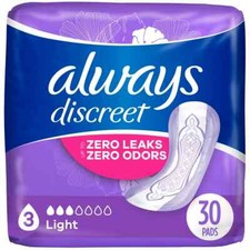 Always Discreet Incontinence & Postpartum Incontinence Pads - - 30ct