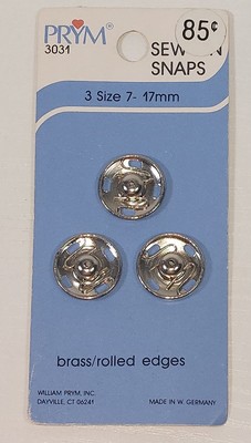 Vintage Prym Sew Snaps 3031 3 Size 7-17MM Brass Rolled Edges Brand New 