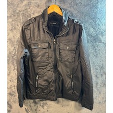 Black Rivet Faux Leather Biker Riding Motorcycle Jacket Men's Large Black