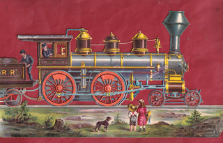 Rare Très Grand Chromo Decoupis Magnifiques Bébés Admirent Le Train A Vapeur.