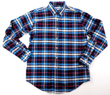LUMINA Superior Dry Goods Shirt Large Blue Black Plaid Made in USA Long Sleeve