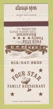 Matchbook Cover - Four Star Family Restaurant Belvidere IL 30 Strike