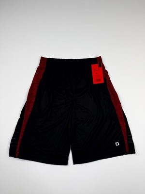 Cougar Sport Athletic Shorts Mens M Black Marled Red Side Mesh Panel Basketball