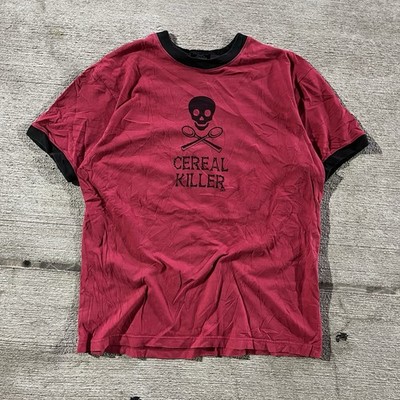 Men s Vintage Steve & Barry s Cereal Killer Short Sleeve Ringer Shirt Sz M Red