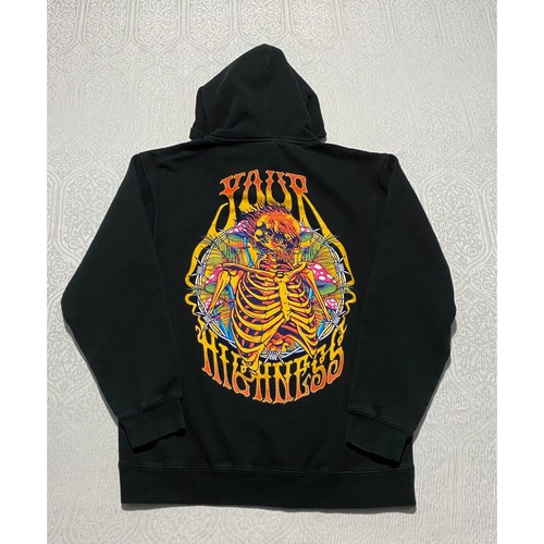 Your Highness Mens Black Flaming Skeleton Mushroom Graphic Pullover Hoodie M
