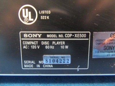 Sony CDP-XE500 Hi-Fi Stereo Home Audio Compact Disc CD Player