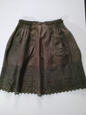 Falda midi Elie Tahari 100 % lino ojales marrón encaje dobladillo festoneado longitud midi