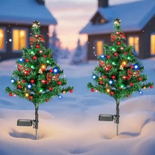 2Pcs LED Solar Christmas Tree Stake Light Xmas Outdoor Garden Pathway Lamp Decor