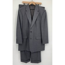 Brooks Brothers Suit 44L Gray Blue Glen Plaid Windopane Wool 38x31 Pleated Cuff