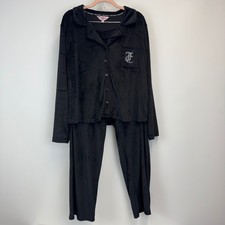 Juicy Couture Black Velour Pajama Set Rhinestone Logo XL 8329-51 Womens Sleep