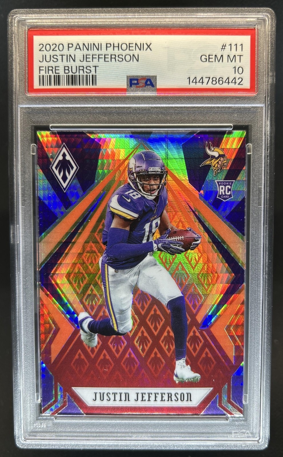 2020 Panini Phoenix Justin Jefferson RC Fire Burst Rookie #111 Vikings PSA 10 view 1