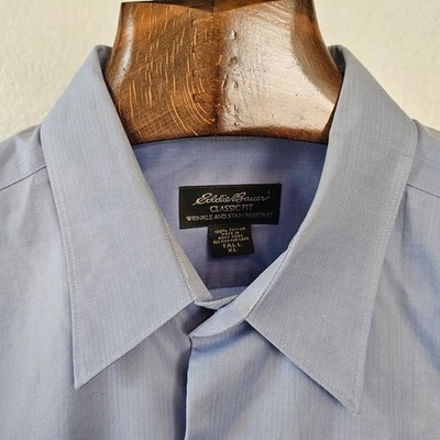 Eddie Bauer Vintage Herringbone Button Down Shirt Mens Tall XL Blue 100% Cotton