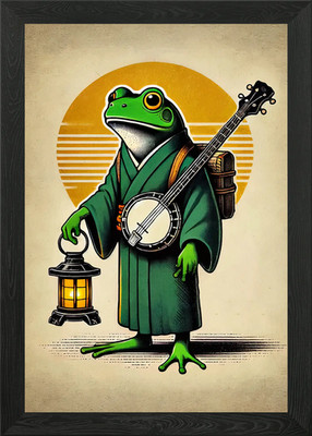 Frosch im Kimono mit Banjo und Lante gerahmtes Wandbild Poster Leinwanddruck Bild
