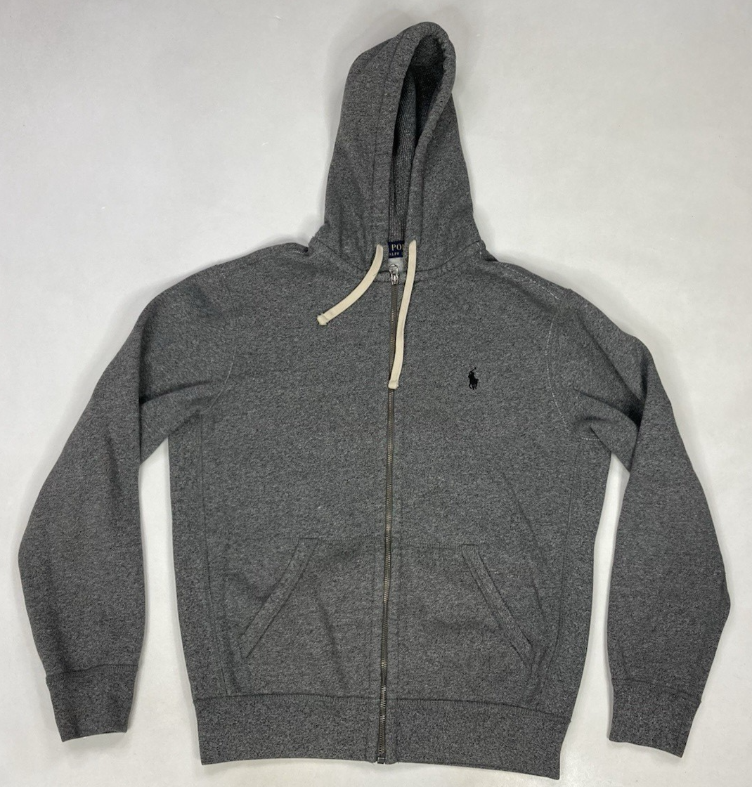 Polo Ralph Lauren Full Zip Felpa con Cappuccio Uomo Grigio Medio Heather Pony Nero