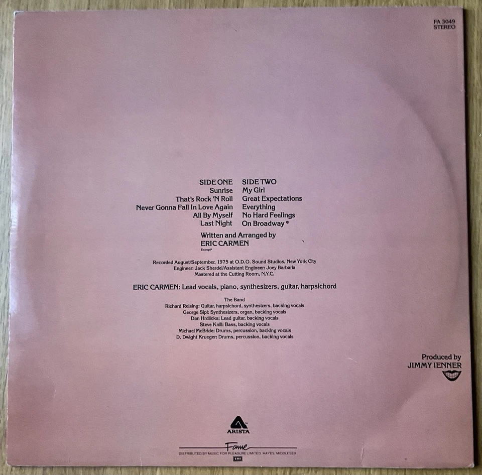 Eric Carmen- All By Myself Reissued by Arista/ Fame VG/VG - Image 2 of 4