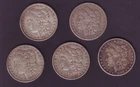 5 Morgan Dollars 1879 1883O 1888O 1897O 1900O 90% Silver 3 F 2 VF