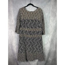 Alex Evenings Womens 14W Dress Beige Black Floral Lace Sequin 3/4 Sleeve Party