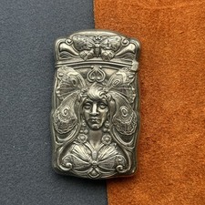 GORHAM STERLING SILVER ART NOUVEAU BUTTERFLY & FEMALE PORTRAIT MATCH SAFE CASE!!