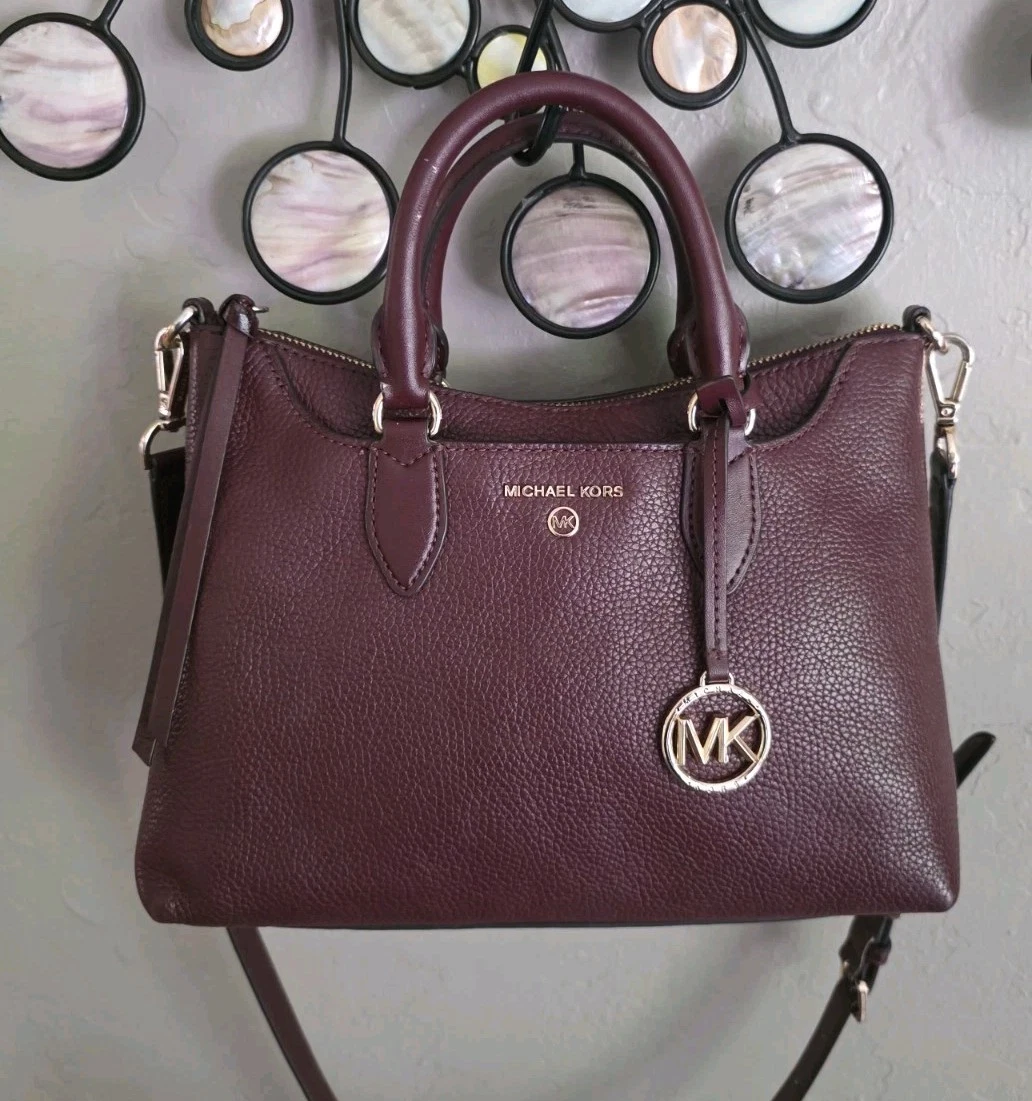 Michael Kors Deep Wine Pebbled Leather Mini Satchel with Gold Hardware Michael Kors Sheila Small Satchel, Faux Saffiano Leather  main image 4