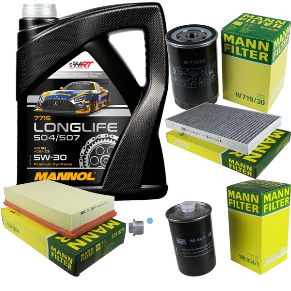 MANN-FILTER Inspektionspaket Mannol 5L Longlife 5W-30 FüR Audi 100 2.6 2.8 E-image