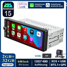 Android 15 1DIN Autoradio mit Bluetooth GPS Navi WIFI RDS Carplay 6.86" IPS DAB+