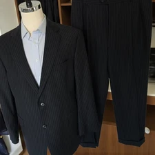 Hart Schaffner Marx Suit 46r 37x28 Gold Trumpeter Black Pinstripe