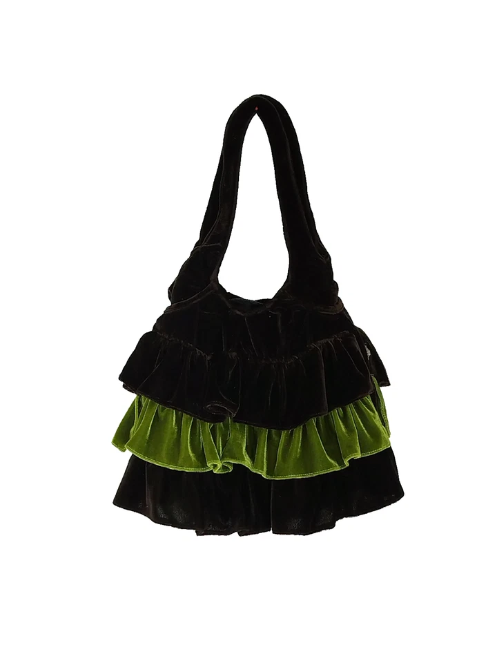 3 Tier Crushed Velvet Purse Handbag Brown/Green Embroidery And Sequins Zip  2294 - Image 2 of 4