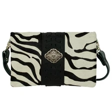 American West Womens Large Grab and Go Zebra Hair-On Leather Crossbody Bag OS