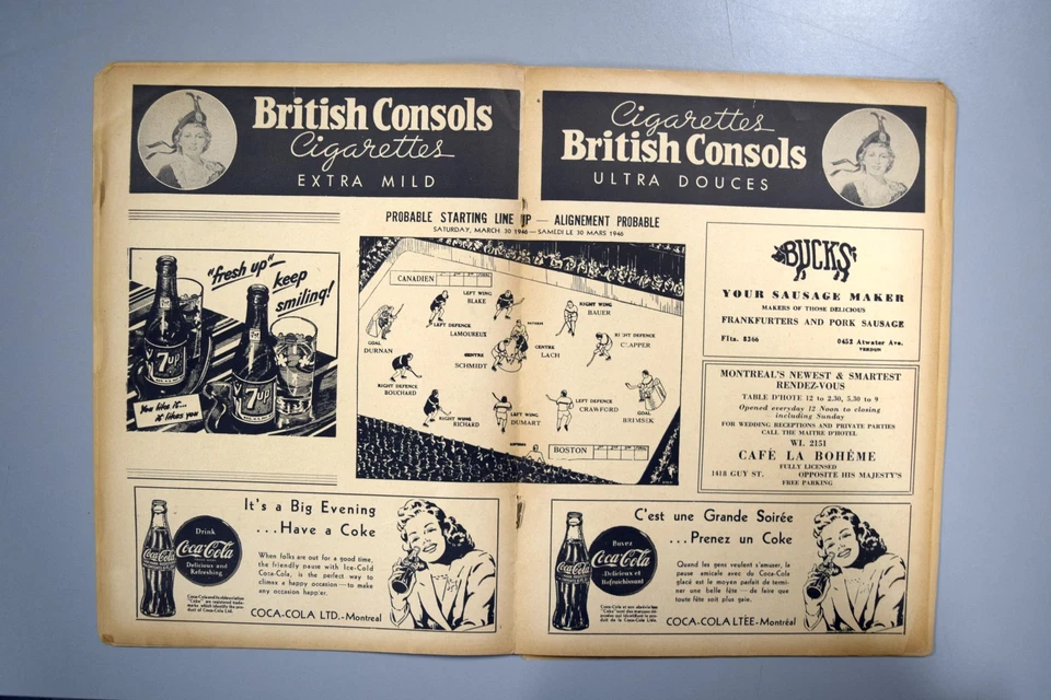 Montreal Canadiens vs Boston Bruins March 30th 1946 Game Program RIPPED PAGES - Image 3 of 4