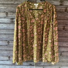 Jessica Simpson Women's Long-Sleeved Blouse Size L Floral V-Neck Tie Detail