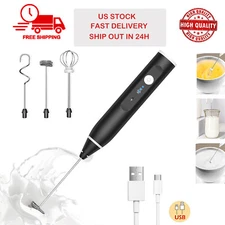 Electric Milk Frother Double Whisk Handheld Coffee Foam Mixer USB Rechargeable