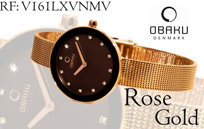 OBAKU V161LXVNMV Damenuhr Edelstahl Rose mit Milanaise Band 