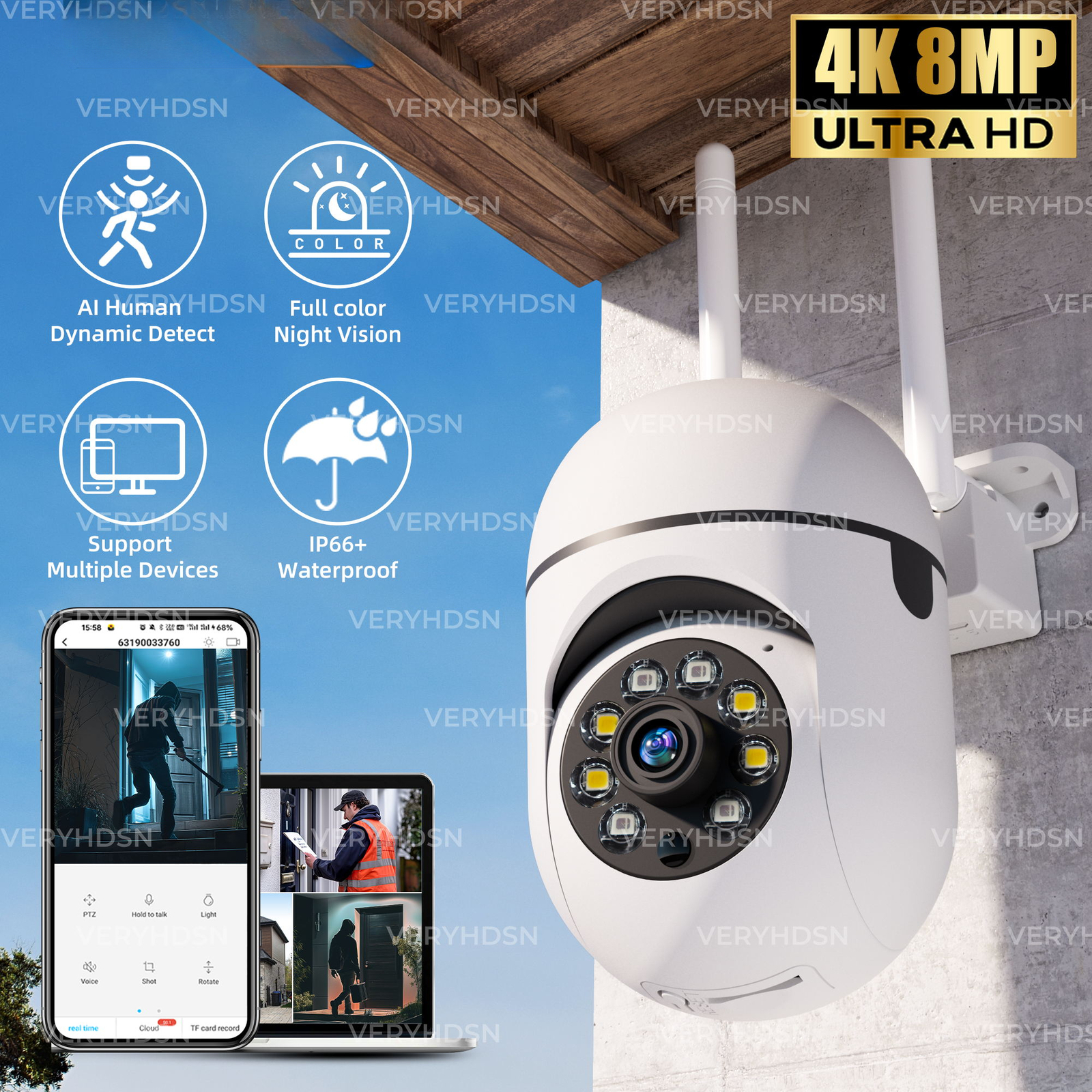 8MP Wireless Security Surveillance Wifi IP 4X Zoom Cameras AI Human Tracking new