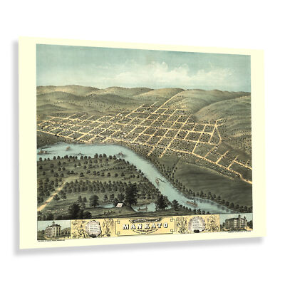 #ad #ad 1870 Mankato City Blue Earth County Minnesota Bird#x27;s Eye View Map Poster Print $39.99
