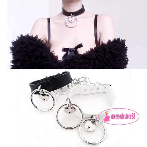 Kawaii Handmade Clear Ring Leather Choker Safe Heart Lock Key Collar Necklace