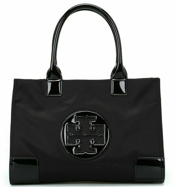 ella mini patent leather trimmed nylon tote