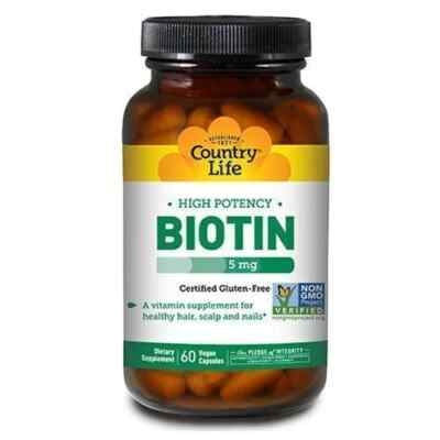 Biotin High Potency Vegetarian 5 MG 60 Caps By Country Life Exp 3/26