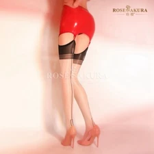 Rose Sakura Retro Back Seamed Silky Oil Shiny Thigh High Stockings European 7251
