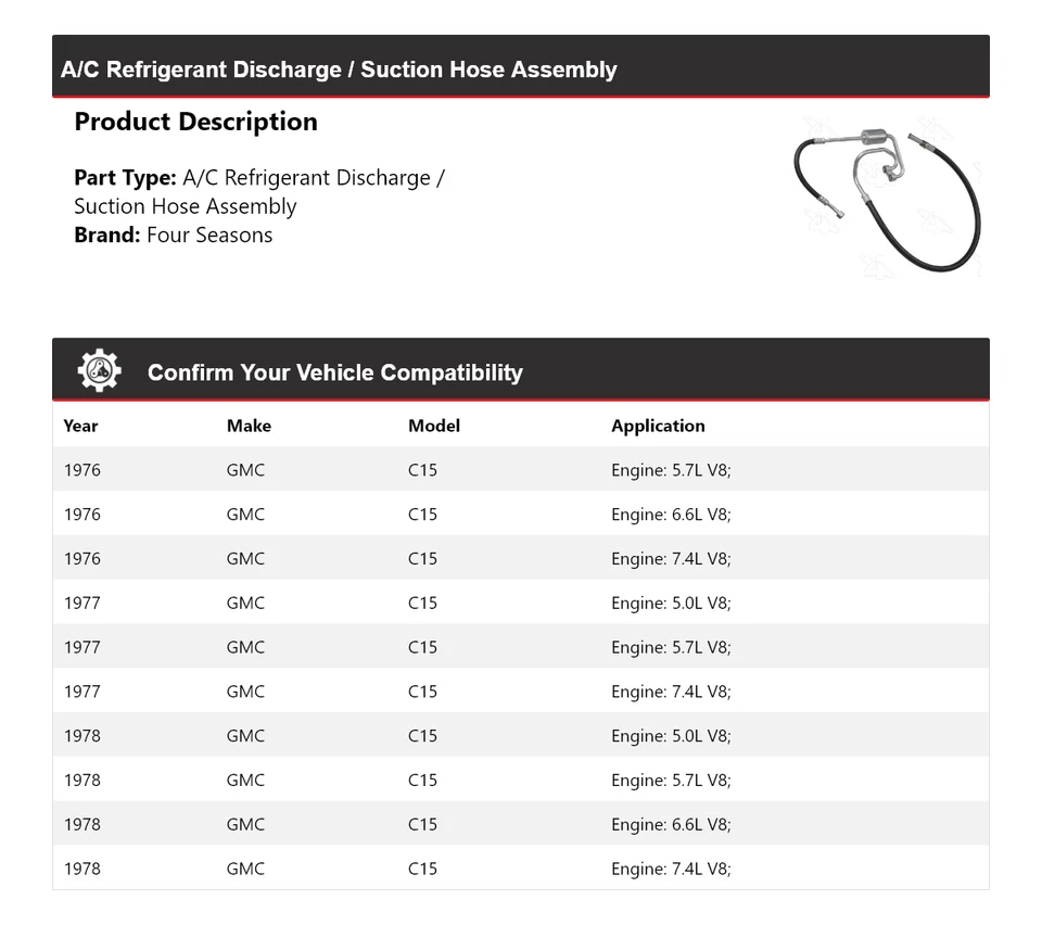 Conjunto de manguera de succión/descarga de refrigerante de CA para GMC C15 1976-1978 4 estaciones Foto 2 de 4