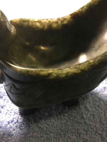 Spinach Green Translucent Jade Libation Cup Pour Vessel with Glass Case - Picture 8 of 12