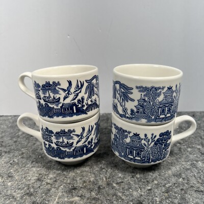 Churchill Blue Willow Set of Breakfast Cups Made in England Asian Orient  Theme